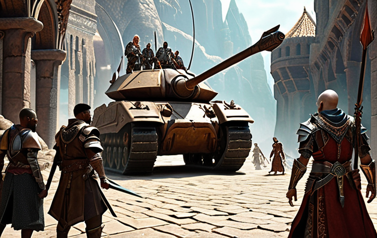 **Evolving Class Dynamics:** A dynamic group of diverse fantasy RPG characters in action, showcasing new and adapted class roles. An agile, spell-casting character with unique magical effects, a heavily armored tank with a new defensive aura, and a supportive character with a versatile healing and buffing presence. The scene should convey strategic synergy and the blending of traditional and modern class archetypes, perhaps in a fantastical battle setting.