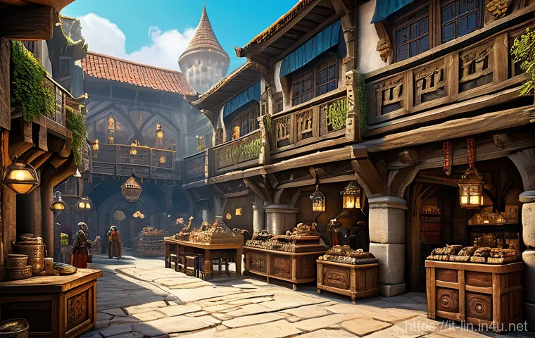 리니지 무료 다이아 획득법 - Prompt 1: The Bustling Trading Post - A Hub of Fantasy Commerce**