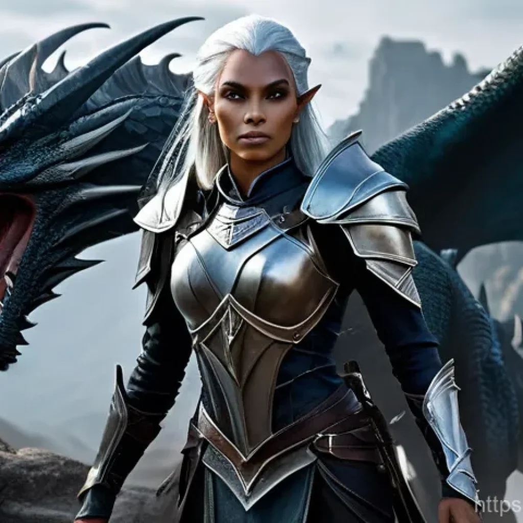 리니지 자주 묻는 질문 정리 - **A highly detailed, realistic fantasy image featuring a female Dark Elf Assassin in the rugged, anc...