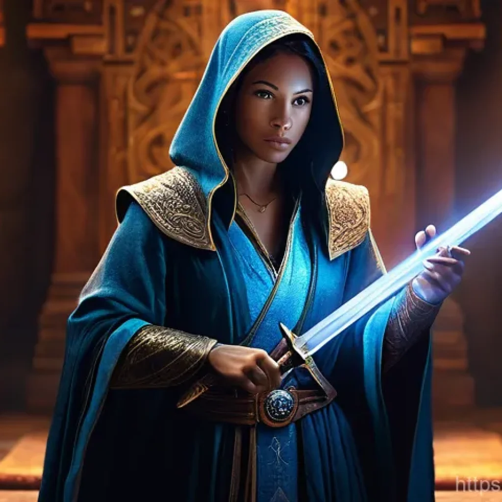 리니지 인챈트 스크롤 사용법 - **Prompt:** A fantasy RPG character, a determined female mage in a beautifully crafted, modest long ...