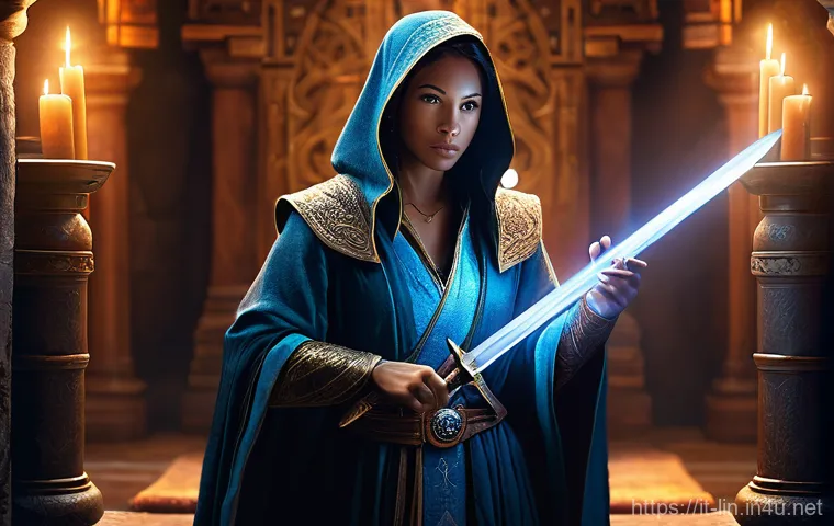 리니지 인챈트 스크롤 사용법 - **Prompt:** A fantasy RPG character, a determined female mage in a beautifully crafted, modest long ...