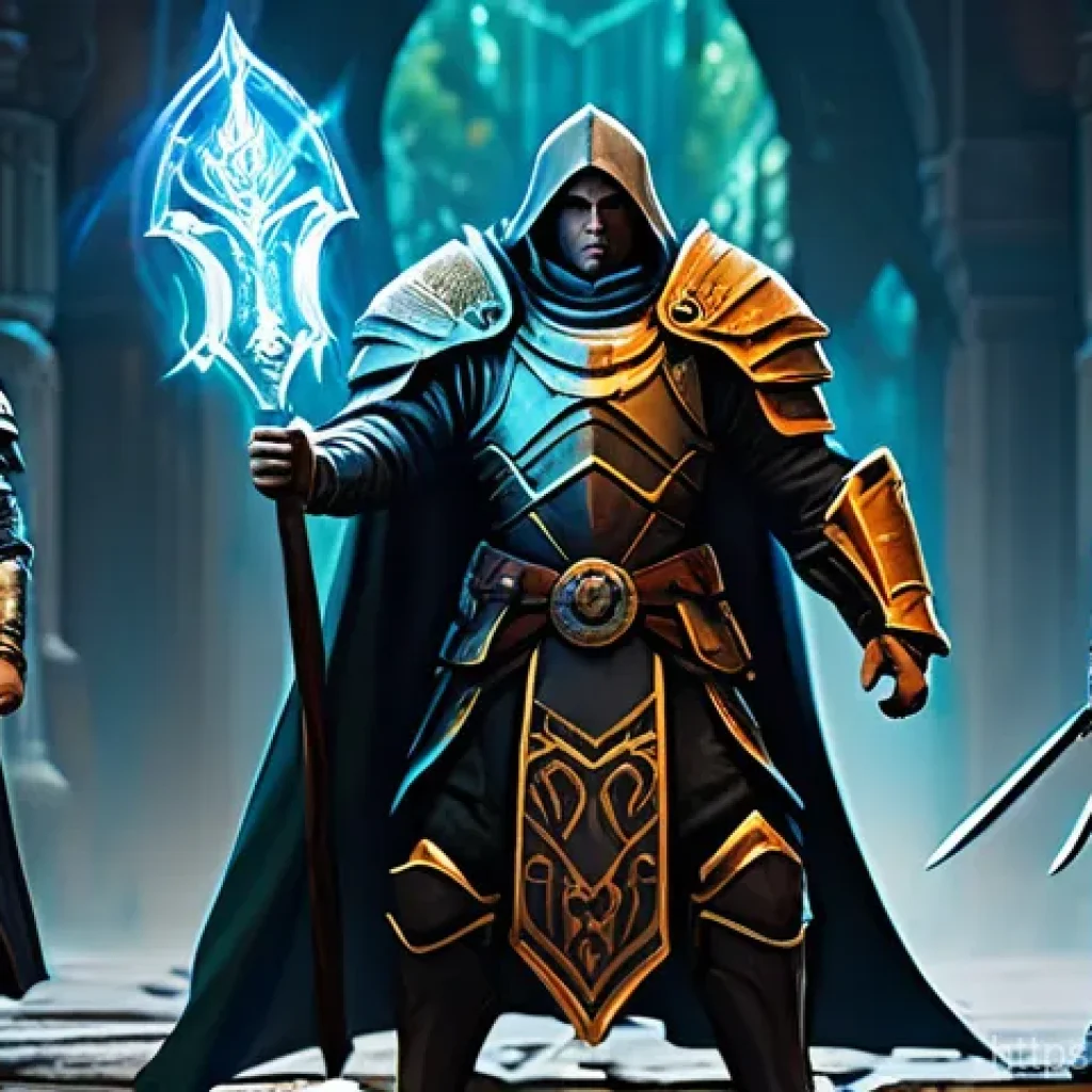 리니지 고급 장비 설명 - **A Symphony of Synergy: The Coordinated Assault** A highly detailed, cinematic fantasy illustra...