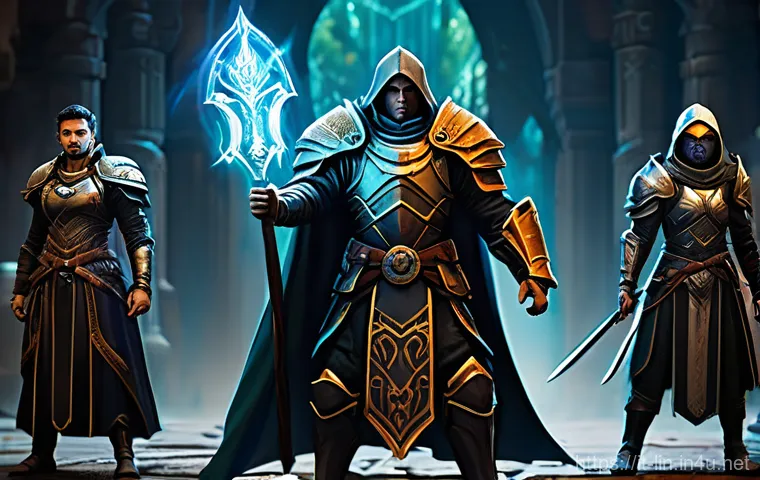 리니지 고급 장비 설명 - **A Symphony of Synergy: The Coordinated Assault** A highly detailed, cinematic fantasy illustra...