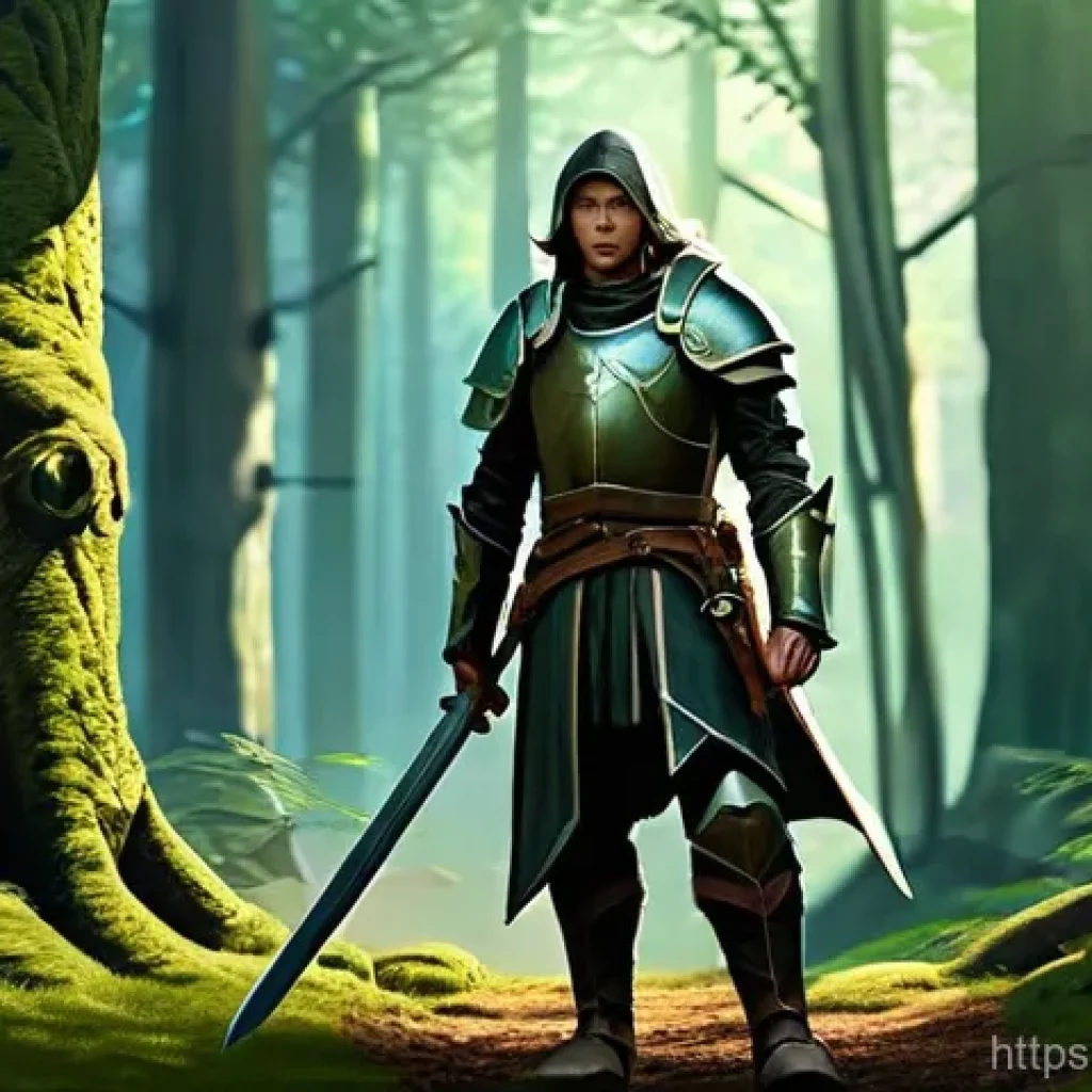 리니지 명예 계급 시스템 - **Image Prompt 1: The Aspiring Warrior** A determined young adventurer, either male or female, i...