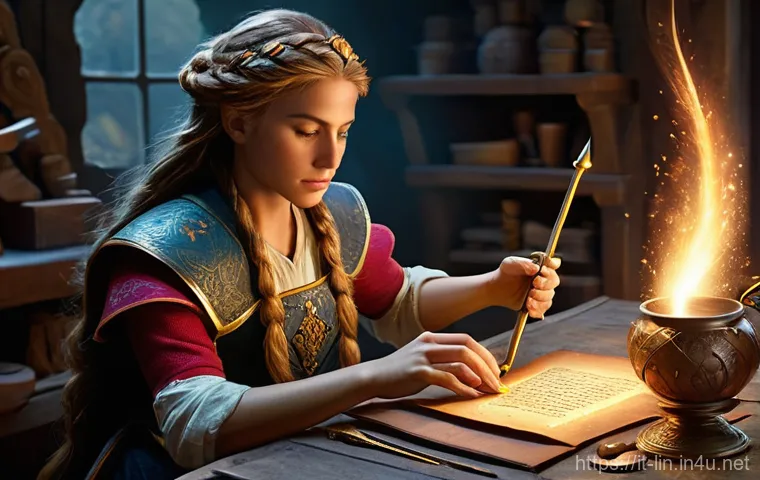 리니지 희귀 장비 제작 가이드 - **Prompt:** A savvy Italian merchant character, wearing elegant yet modest fantasy attire, is depict...