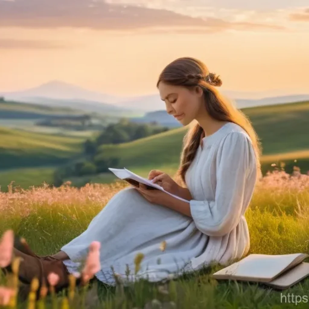 리니지 변신 장비 효과 - A serene, sun-drenched meadow at golden hour. A young woman, dressed in a loose-fitting, long-sleeve...