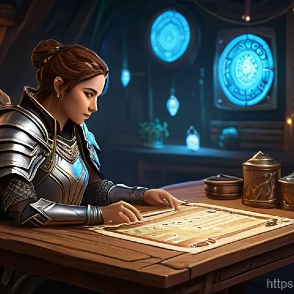 리니지 이벤트 보상 설명 - **Prompt:** A highly detailed digital painting depicting a focused and strategic MMORPG player in a ...