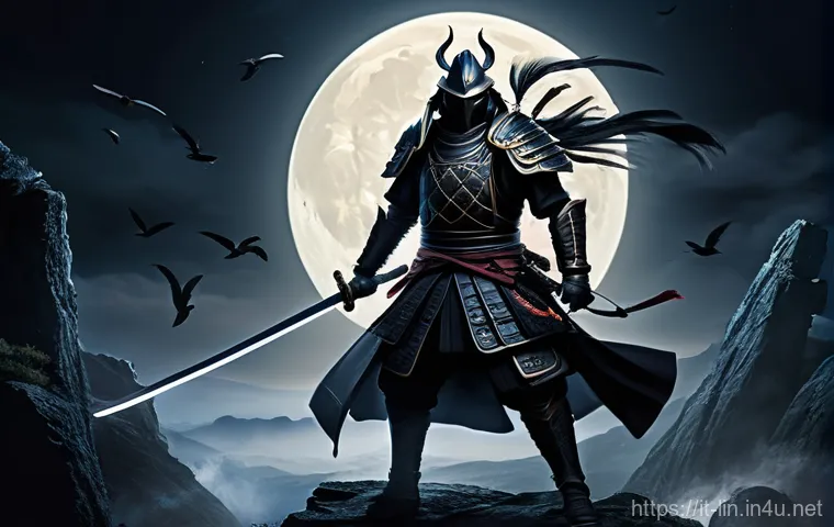 리니지 패치 노트 요약 - A dynamic full-body illustration of a male Samurai Crow warrior in a fantasy setting. He is depicted...