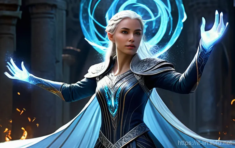 리니지 직업별 스킬 조합 - **Prompt: A dynamic scene of a powerful female Elven Archmage, mid-cast, unleashing a devastating el...
