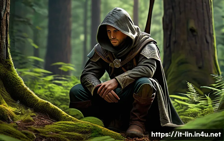 리니지 희귀 모드 사용법 - **Observant Wilderness Scout Discovering a Rare Opportunity:** A male human ranger, in practical...