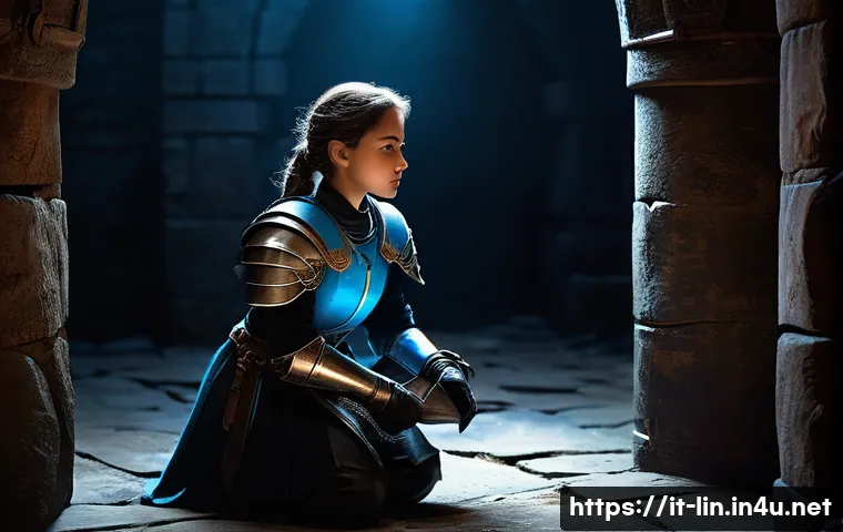 리니지 버려진 유물 활용법 - **Prompt:** A young, determined female adventurer in practical, sturdy leather armor and a full tuni...