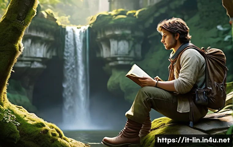 리니지 중립 유저 생활법 - **Prompt 1: The Serene Explorer's Discovery** "A lone, contemplative adventurer, dressed in prac...