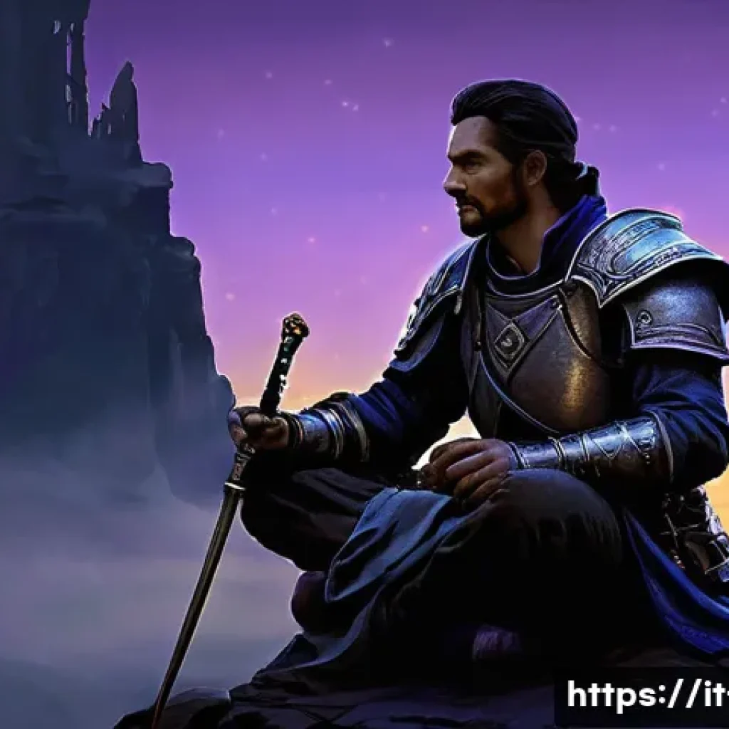 리니지 희귀 몬스터 소환법 - **Prompt 1: The Veteran's Vigil**
"A seasoned male adventurer, appearing to be in his late 30s o...