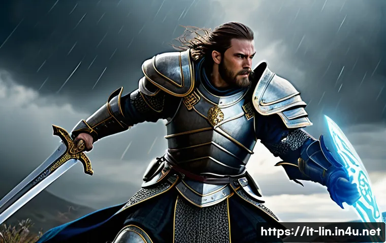 리니지 전투 스킬 연계법 - A detailed fantasy battle scene featuring a warrior character executing a powerful combo attack in c...