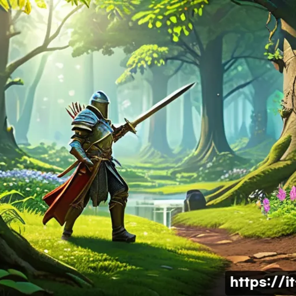 리니지 체험판 계정 활용법 - A detailed fantasy game scene showing a versatile Lineage trial character in balanced armor&mdash;medium p...