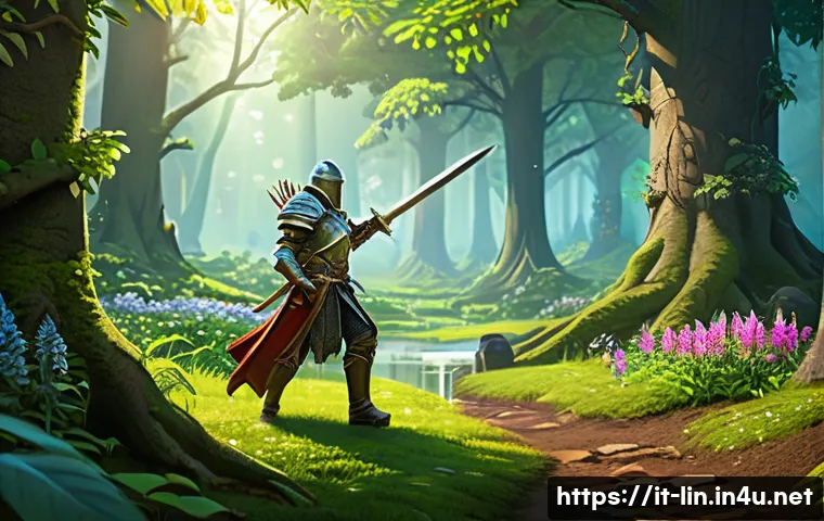 리니지 체험판 계정 활용법 - A detailed fantasy game scene showing a versatile Lineage trial character in balanced armor&mdash;medium p...