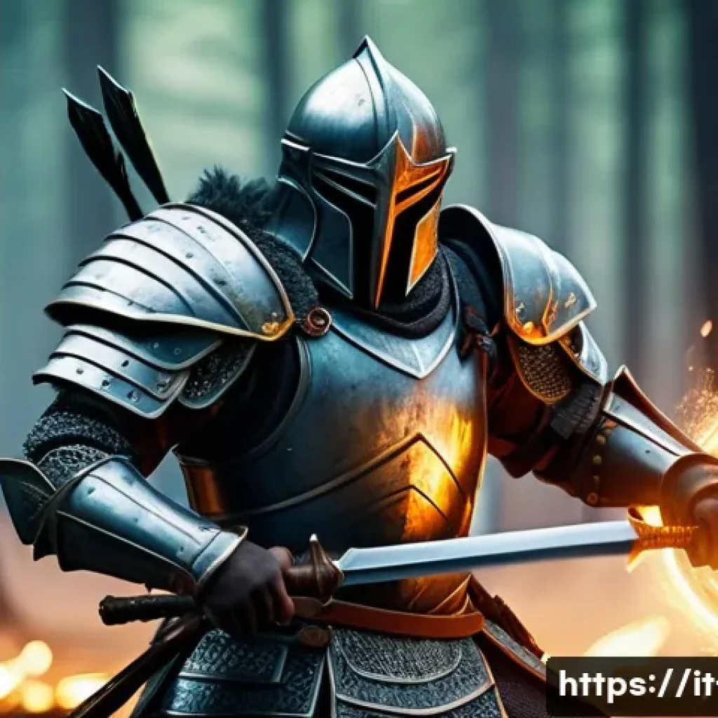 리니지 고급 장비 사용법 - A dynamic fantasy battle scene featuring a skilled warrior wielding a powerful advanced physical dam...