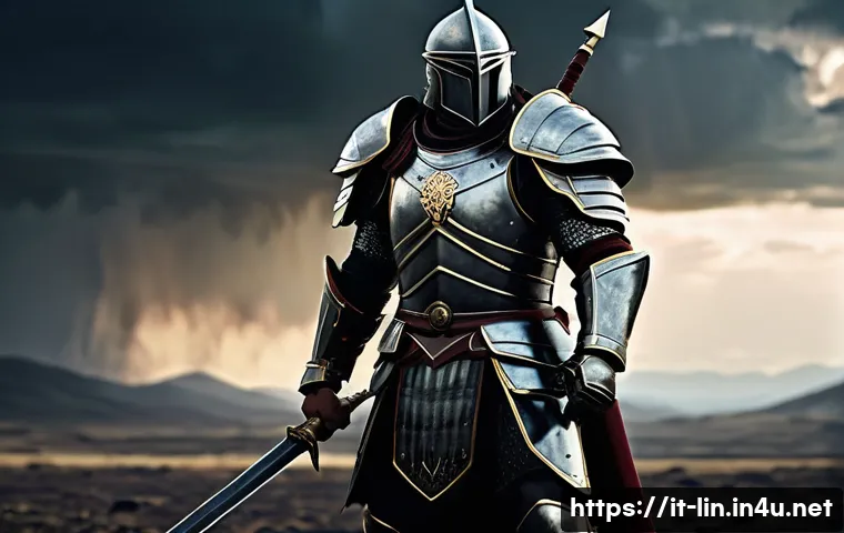 리니지 최적의 스탯 분배 - A detailed fantasy warrior character standing confidently on a battlefield, wearing heavy armor that...