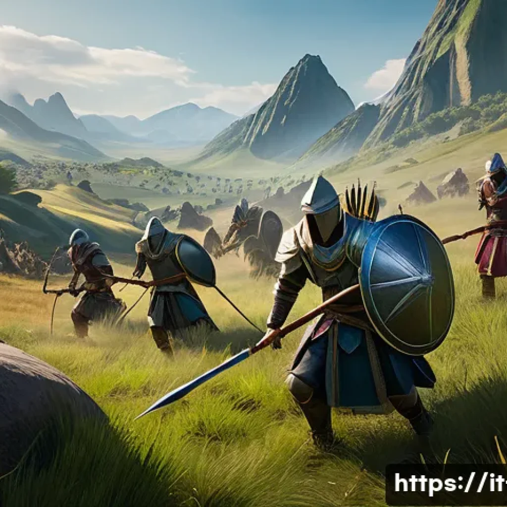 리니지 PVP 전략 가이드 - A dynamic PvP battlefield scene in a fantasy MMORPG setting, featuring a diverse group of characters...
