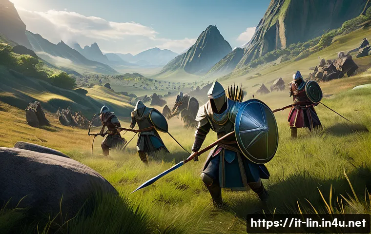 리니지 PVP 전략 가이드 - A dynamic PvP battlefield scene in a fantasy MMORPG setting, featuring a diverse group of characters...