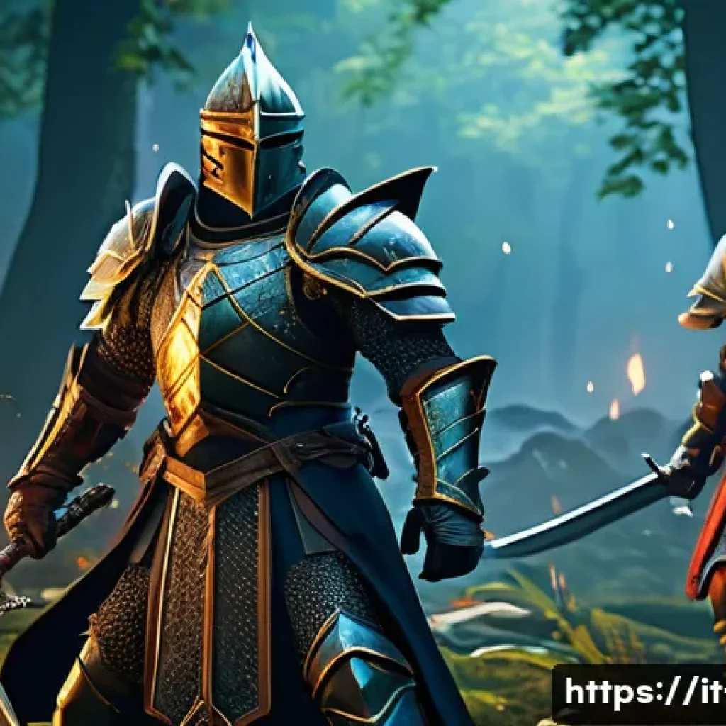 리니지 클래식과 리마스터 비교 - A vibrant fantasy medieval battle scene inspired by Lineage Remastered, featuring highly detailed 3D...