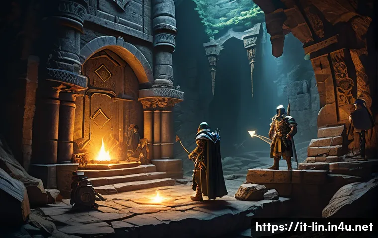 리니지 이벤트 대비법 - A detailed fantasy game event scene showing a diverse group of adventurers strategizing around a glo...