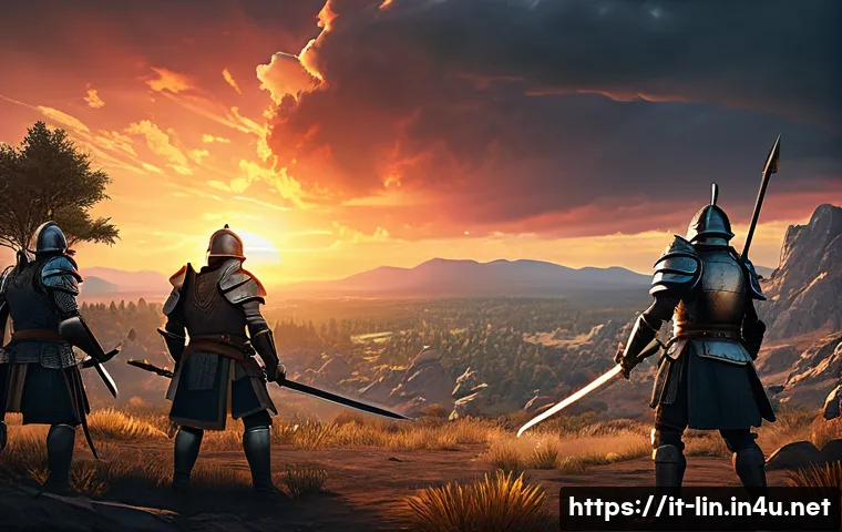 리니지 PvP 리그 참가 가이드 - A dynamic PvP gaming scene set in a medieval fantasy arena, featuring a diverse team of armored warr...