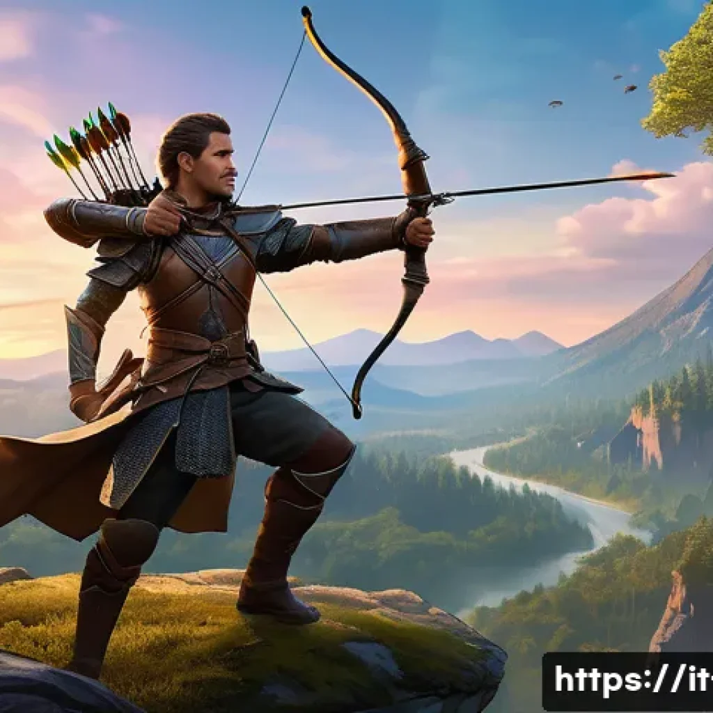 리니지 클래스 변경 팁 - A dynamic fantasy battle scene featuring a versatile archer character in detailed leather armor, wie...