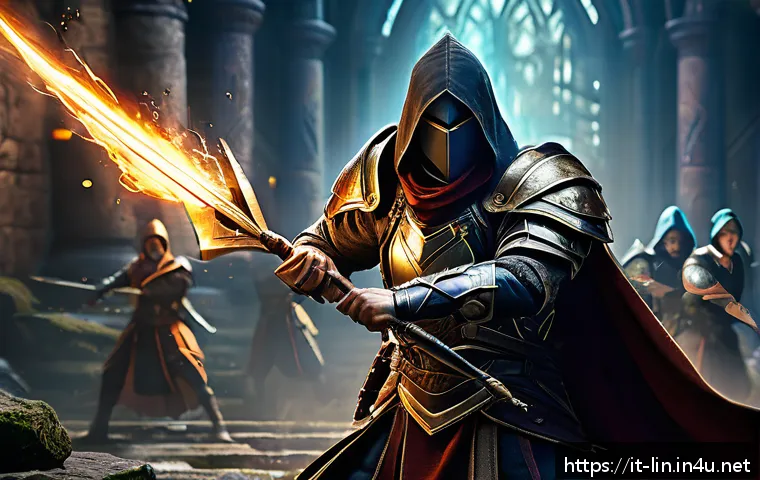 리니지 각성 클래스 업데이트 - A dynamic fantasy battle scene featuring a group of awakened classes in combat: a Warrior clad in ex...
