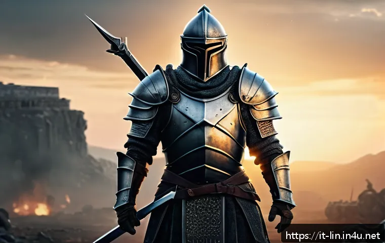 리니지 초보자를 위한 로드맵 - A detailed fantasy warrior clad in heavy armor, wielding a massive two-handed sword, standing confid...