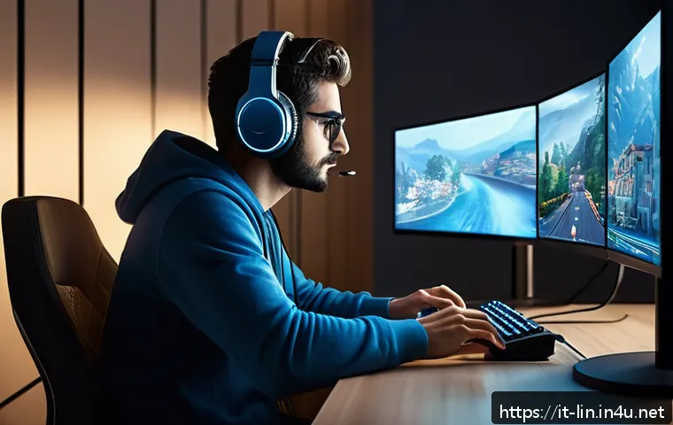 리니지 아이템 거래 주의사항 - A detailed digital illustration of a cautious gamer sitting at a computer desk, carefully analyzing ...
