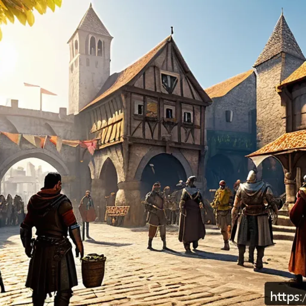 리니지 NPC 기능 활용법 - A dynamic fantasy game scene featuring a diverse group of adventurers interacting with animated NPCs...