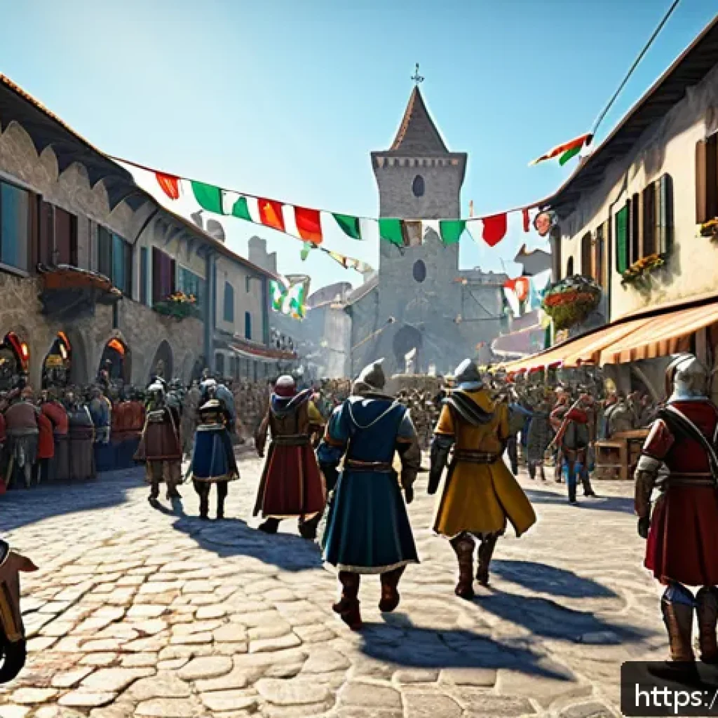 리니지 서버 특징 비교 - A vibrant Italian private Lineage server scene showing a diverse group of enthusiastic players in me...