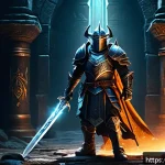 Home 19 리니지 희귀 장비 설명 - A detailed scene inside the Antharas dungeon, showcasing a heroic adventurer clad in full armor wiel...