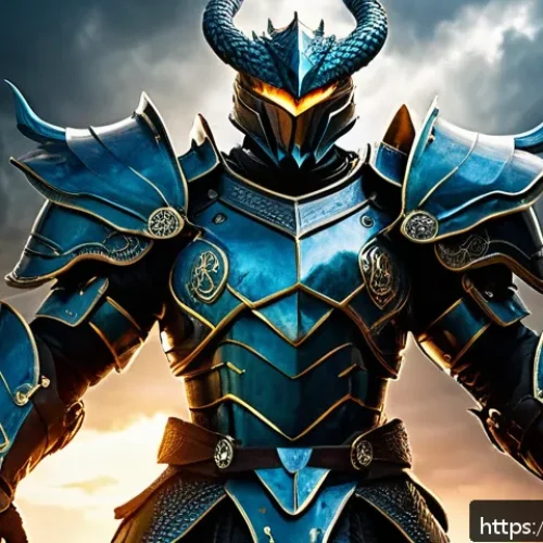 Home 30 리니지 아이템 카탈로그 - A fierce warrior clad in the Dragon Armor, a dynamic battle suit glowing with shifting scales that i...