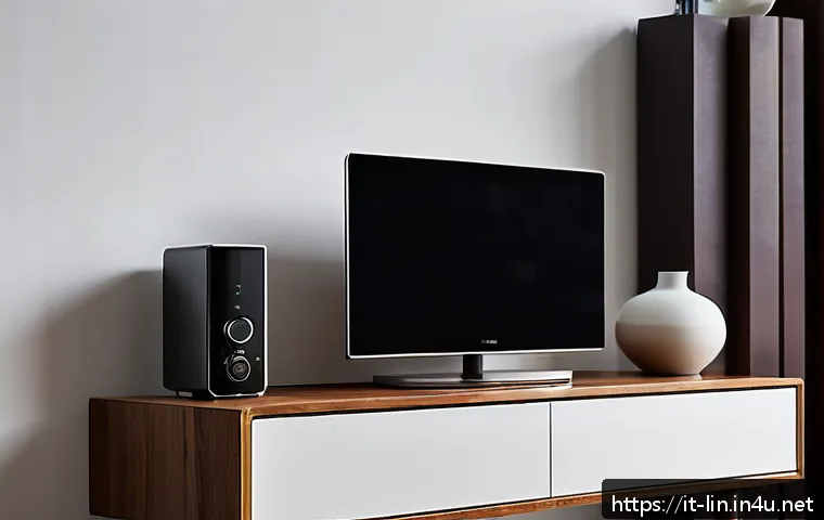 리니지 접속 오류 해결법 - A modern Italian home interior featuring a sleek wireless router placed centrally on a stylish woode...